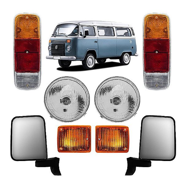 Kit Faróis + Piscas Âmbar + lanternas traseiras + retrovisores VW Kombi Clipper e Carat