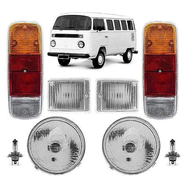 Kit Faróis + Piscas Cristal + lanternas traseiras + lâmpadas H4 VW Kombi