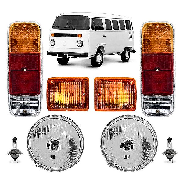 Kit Faróis + Piscas Âmbar + lanternas traseiras + lâmpadas H4 VW Kombi