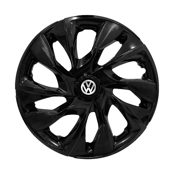 Calota Esportiva aro 15 DS4 Preta Brilhante Emblema Volkswagen