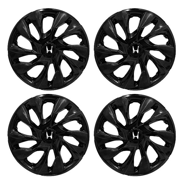 Jogo Calota Esportiva aro 15 DS4 Preta Brilhante Emblema Honda
