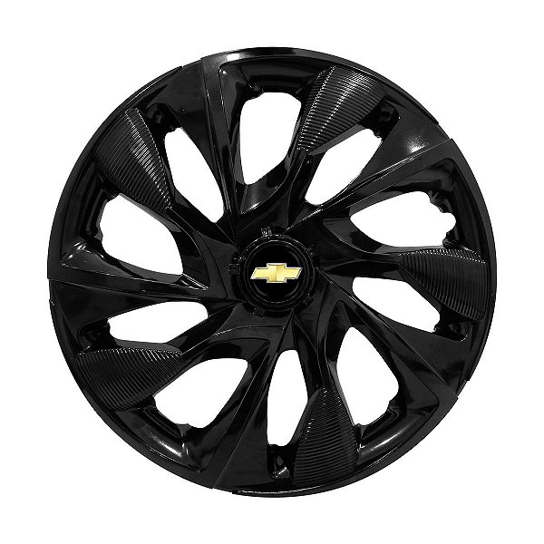 Calota Esportiva aro 15 DS4 Preta Brilhante Emblema GM Preto