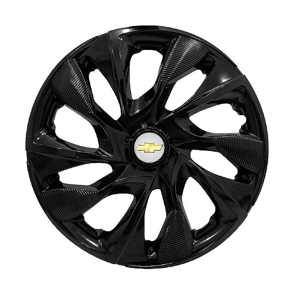 Calota Esportiva aro 15 DS4 Preta Brilhante Emblema GM Prata