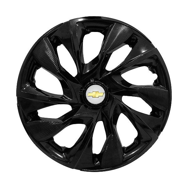 Calota Esportiva aro 15 DS4 Preta Brilhante Emblema GM Prata