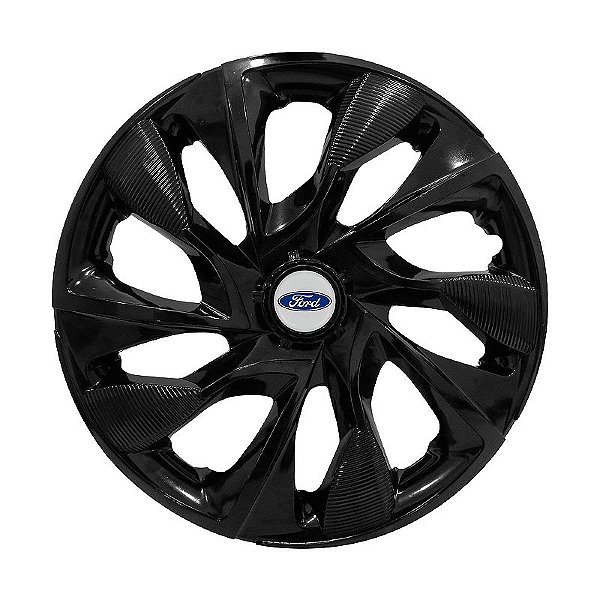 Calota Esportiva aro 15 DS4 Preta Brilhante Emblema Ford Prata