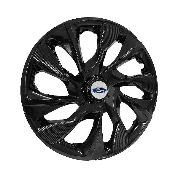 Calota Esportiva aro 15 DS4 Preta Brilhante Emblema Ford Prata