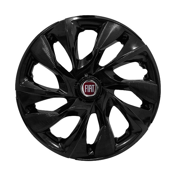 Calota Esportiva aro 15 DS4 Preta Brilhante Emblema Fiat Vermelho