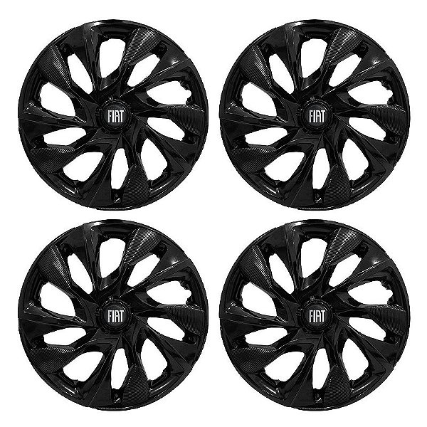 Jogo Calota Esportiva aro 14 DS4 Preta Brilhante Emblema Fiat Preto