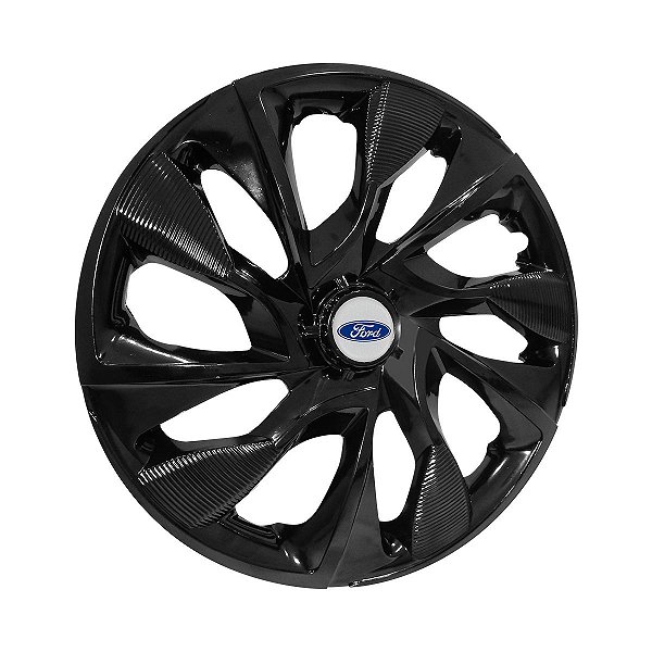 Calota Esportiva aro 14 DS4 Preta Brilhante Emblema Ford Prata