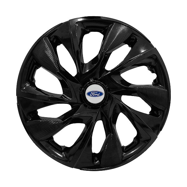 Jogo Calota Esportiva aro 14 DS4 Preta Brilhante Emblema Ford Prata