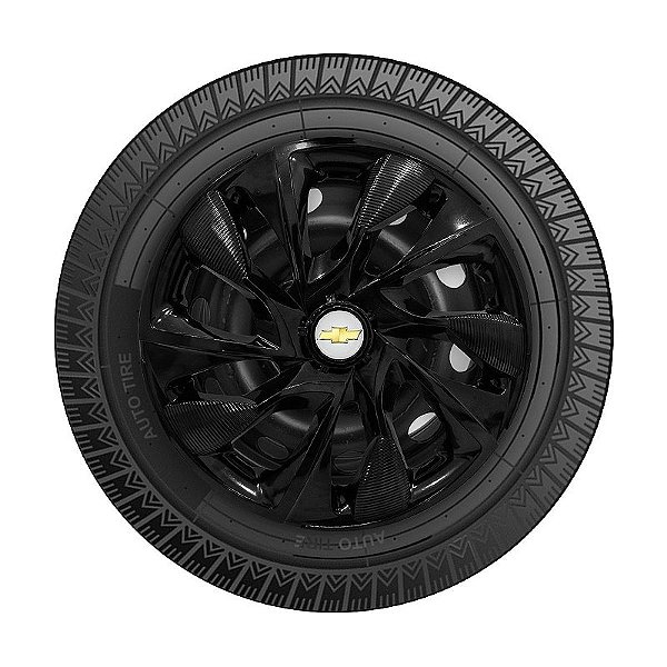 Calota Esportiva aro 14 DS4 Preta Brilhante Emblema GM Prata