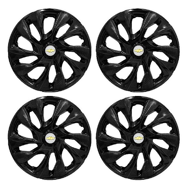 Jogo Calota Esportiva aro 14 DS4 Preta Brilhante Emblema GM Prata