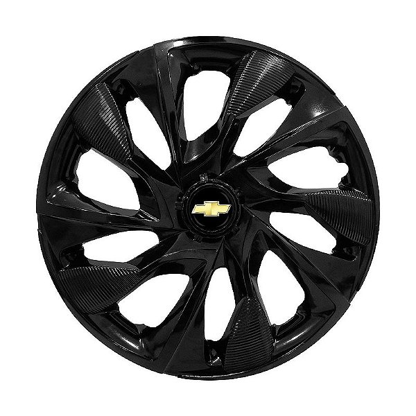 Calota Esportiva aro 14 DS4 Preta Brilhante Emblema GM Preto