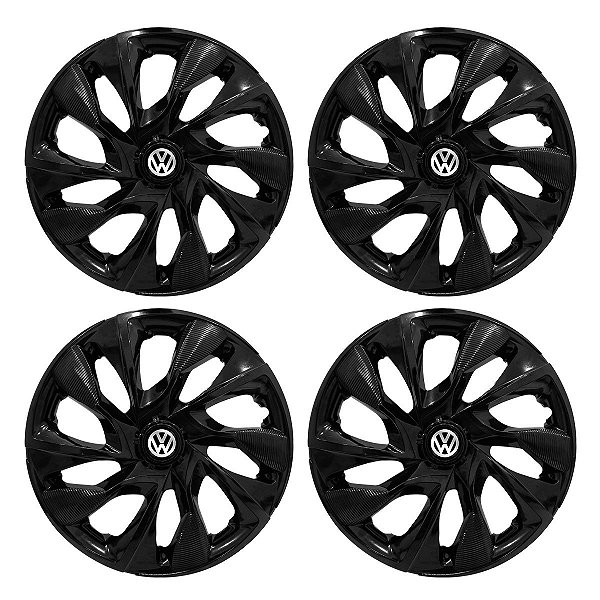 Jogo Calota Esportiva aro 14 DS4 Preta Brilhante Emblema Volkswagen