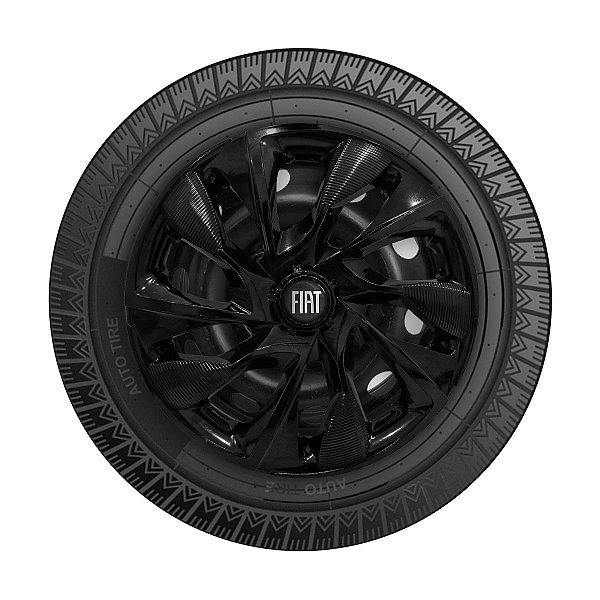 Jogo Calota Esportiva aro 13 DS4 Preta Brilhante Emblema Fiat Preto