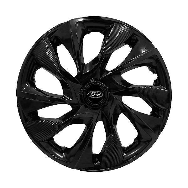 Calota Esportiva aro 13 DS4 Preta Brilhante Emblema Ford Preto