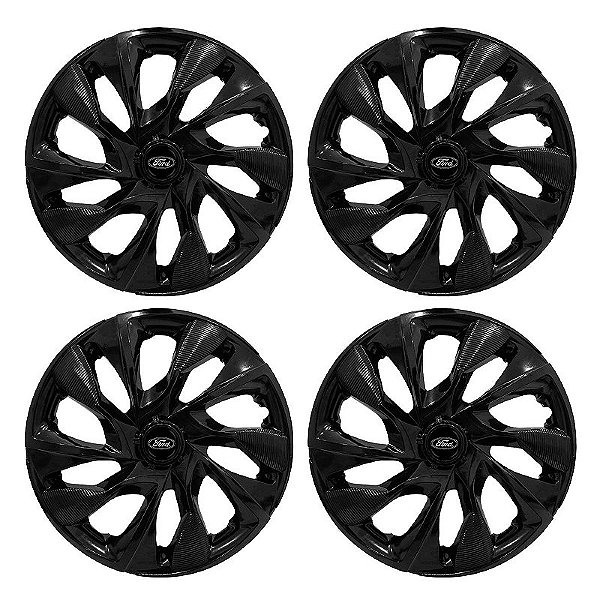 Jogo Calota Esportiva aro 13 DS4 Preta Brilhante Emblema Ford Preto