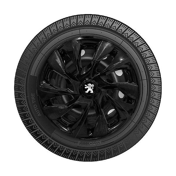 Calota Esportiva aro 13 DS4 Preta Brilhante Emblema Peugeot