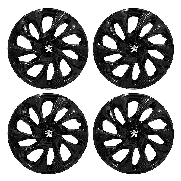 Jogo Calota Esportiva aro 13 DS4 Preta Brilhante Emblema Peugeot