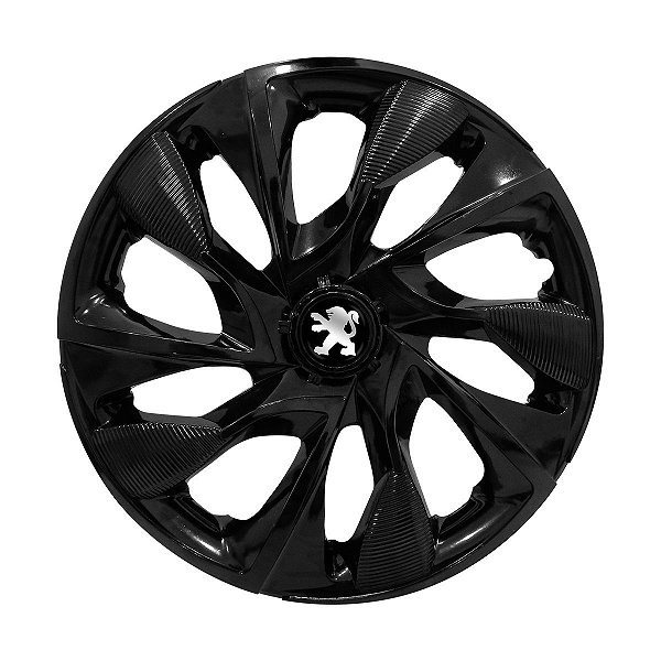 Jogo Calota Esportiva aro 13 DS4 Preta Brilhante Emblema Peugeot