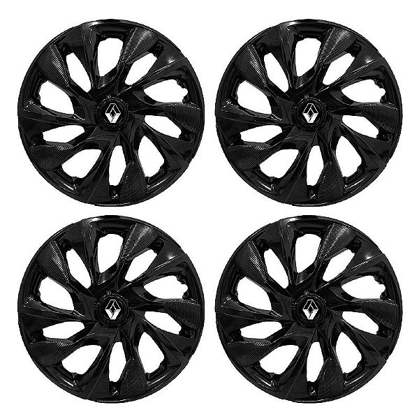 Jogo Calota Esportiva aro 13 DS4 Preta Brilhante Emblema Renault