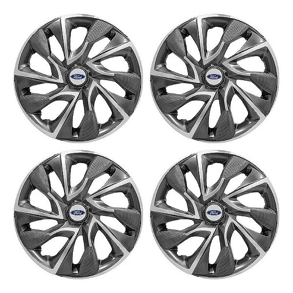 Jogo Calota Esportiva aro 14 DS4 Sport Cup Emblema Ford Prata