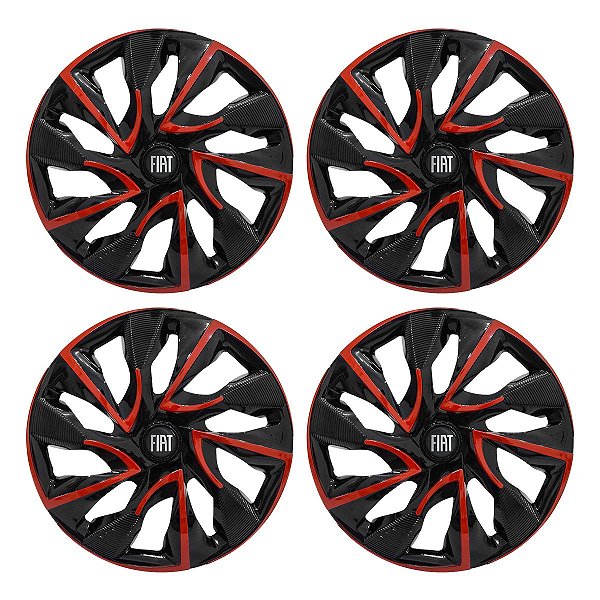Jogo Calota Esportiva aro 14 DS4 Red Cup Emblema Fiat Preto