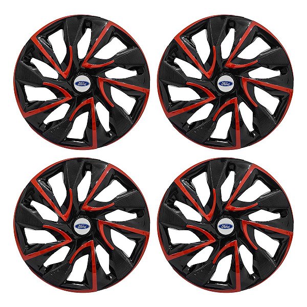 Jogo Calota Esportiva aro 15 DS4 Red Cup Emblema Ford Prata