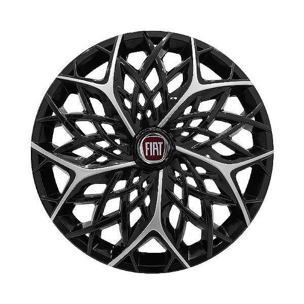 Calota Esportiva aro 14 Moove Black Silver Emblema Fiat Vermelho