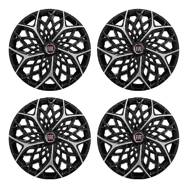 Jogo Calota Esportiva aro 14 Moove Black Silver Emblema Fiat Vermelho