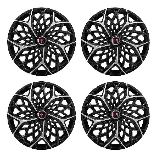 Jogo Calota Esportiva aro 14 Moove Black Silver Emblema Fiat Vermelho