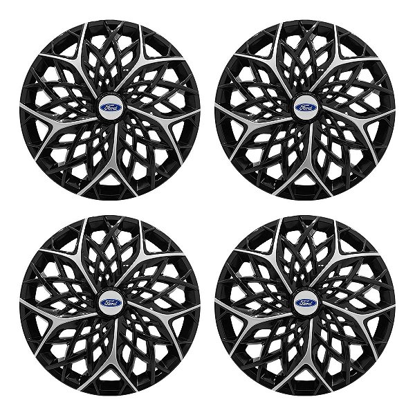 Jogo Calota Esportiva aro 14 Moove Black Silver Emblema Ford Prata