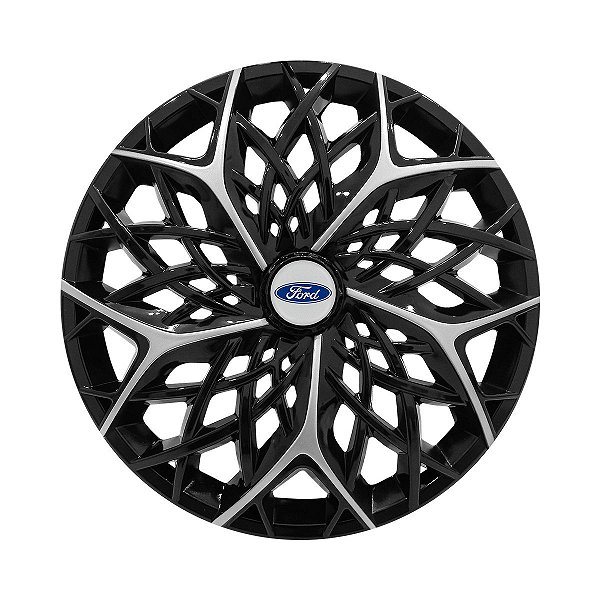 Jogo Calota Esportiva aro 14 Moove Black Silver Emblema Ford Prata