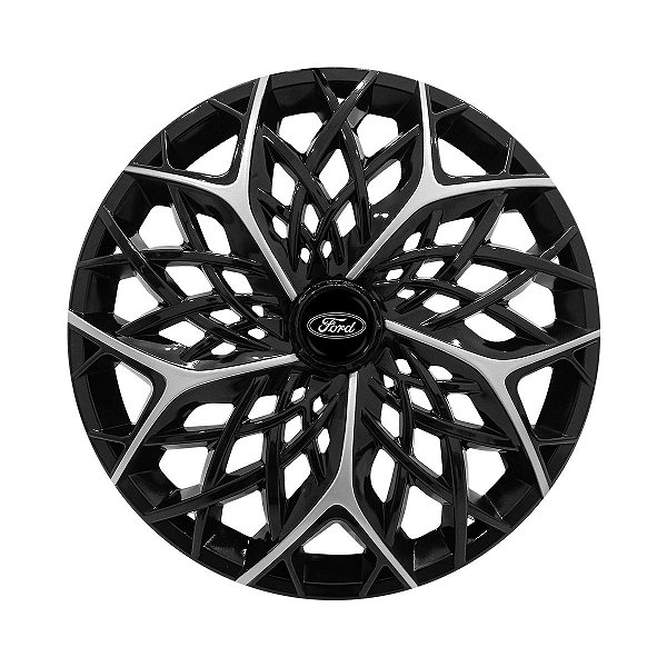 Calota Esportiva aro 14 Moove Black Silver Emblema Ford Preto