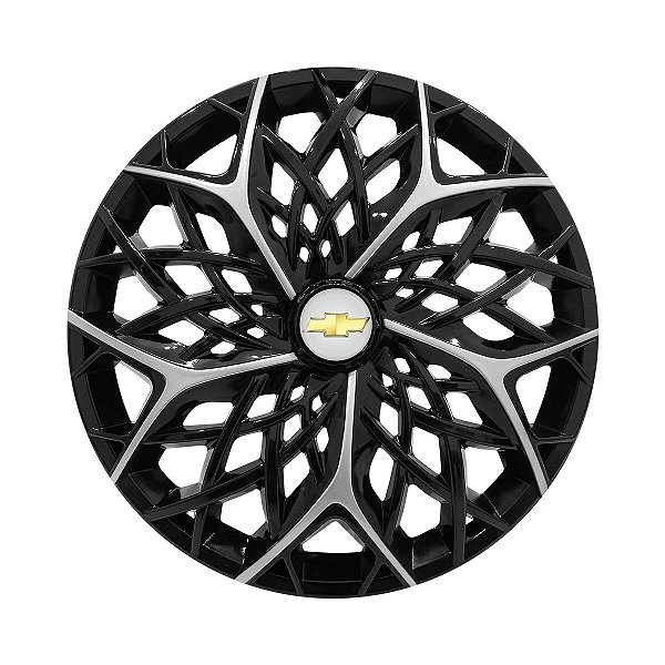 Calota Esportiva aro 14 Moove Black Silver Emblema GM Prata