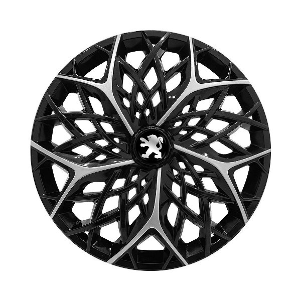 Calota Esportiva aro 14 Moove Black Silver Emblema Peugeot