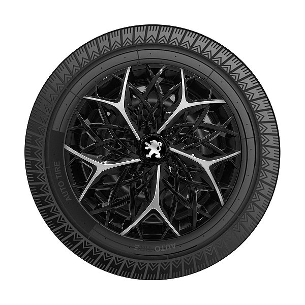 Jogo Calota Esportiva aro 14 Moove Black Silver Emblema Peugeot