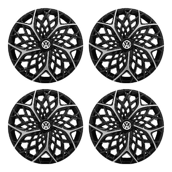 Jogo Calota Esportiva aro 14 Moove Black Silver Emblema Volkswagen