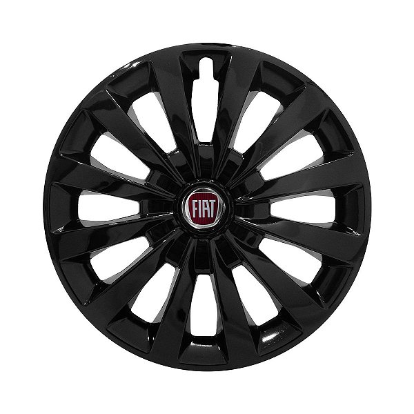 Jogo Calota Esportiva aro 13 Passat CC Preta Brilhante emblema Fiat Vermelho