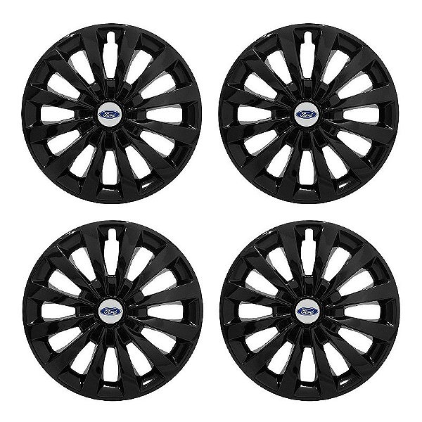 Jogo Calota Esportiva aro 13 Passat CC Preta Brilhante emblema Ford Prata