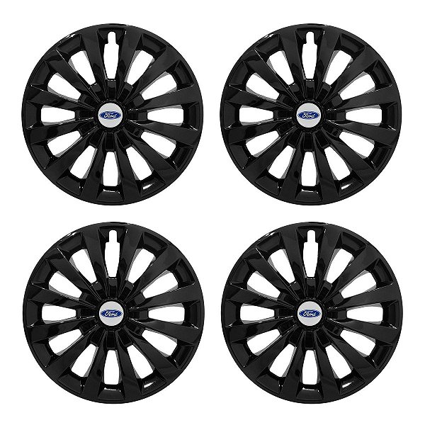 Jogo Calota Esportiva aro 13 Passat CC Preta Brilhante emblema Ford Prata