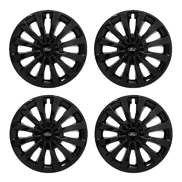 Jogo Calota Esportiva aro 13 Passat CC Preta Brilhante emblema Ford Preto
