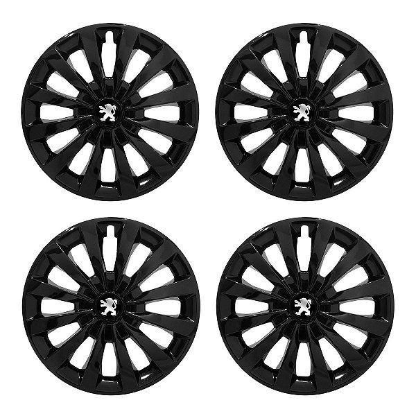 Jogo Calota Esportiva aro 13 Passat CC Preta Brilhante emblema Peugeot