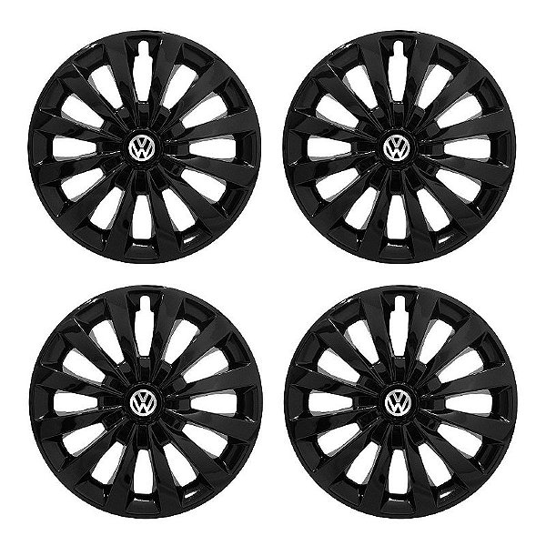 Jogo Calota Esportiva aro 13 Passat CC Preta Brilhante emblema Volkswagen