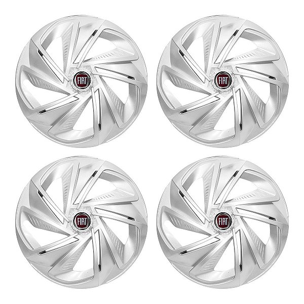 Jogo Calota Esportiva Aro 14 Nitro Prata emblema Fiat Vermelho