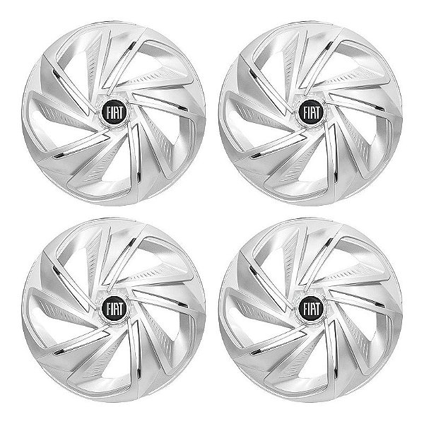 Jogo Calota Esportiva Aro 14 Nitro Prata emblema Fiat Preto