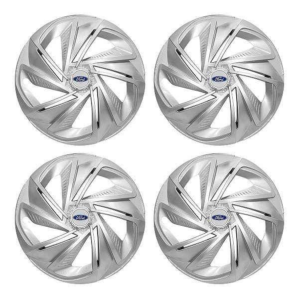Jogo Calota Esportiva Aro 14 Nitro Prata emblema Ford Prata