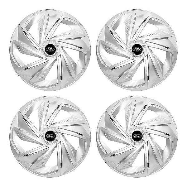 Jogo Calota Esportiva Aro 14 Nitro Prata emblema Ford Preto