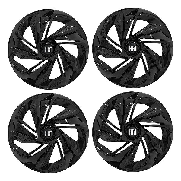 Jogo Calota Esportiva Aro 14 Nitro Preta Brilhante emblema Fiat Preto