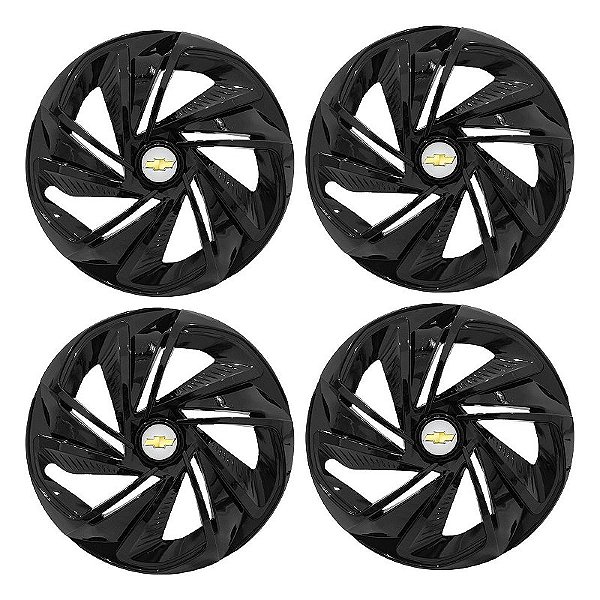 Jogo Calota Esportiva Aro 14 Nitro Preta Brilhante emblema GM Prata